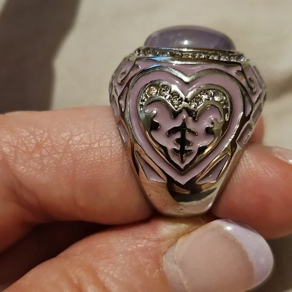 Lilac Stone In Stainless Steel Oversized Ring - Picture 2 of 5